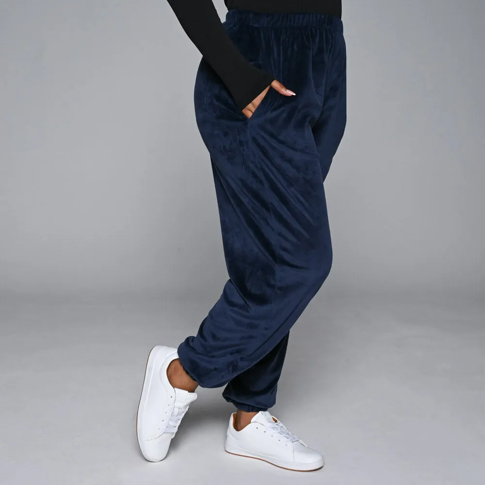 Navy Plus Size Velour Hooded Track Pants sold by Fashion World product image thumbnail 4