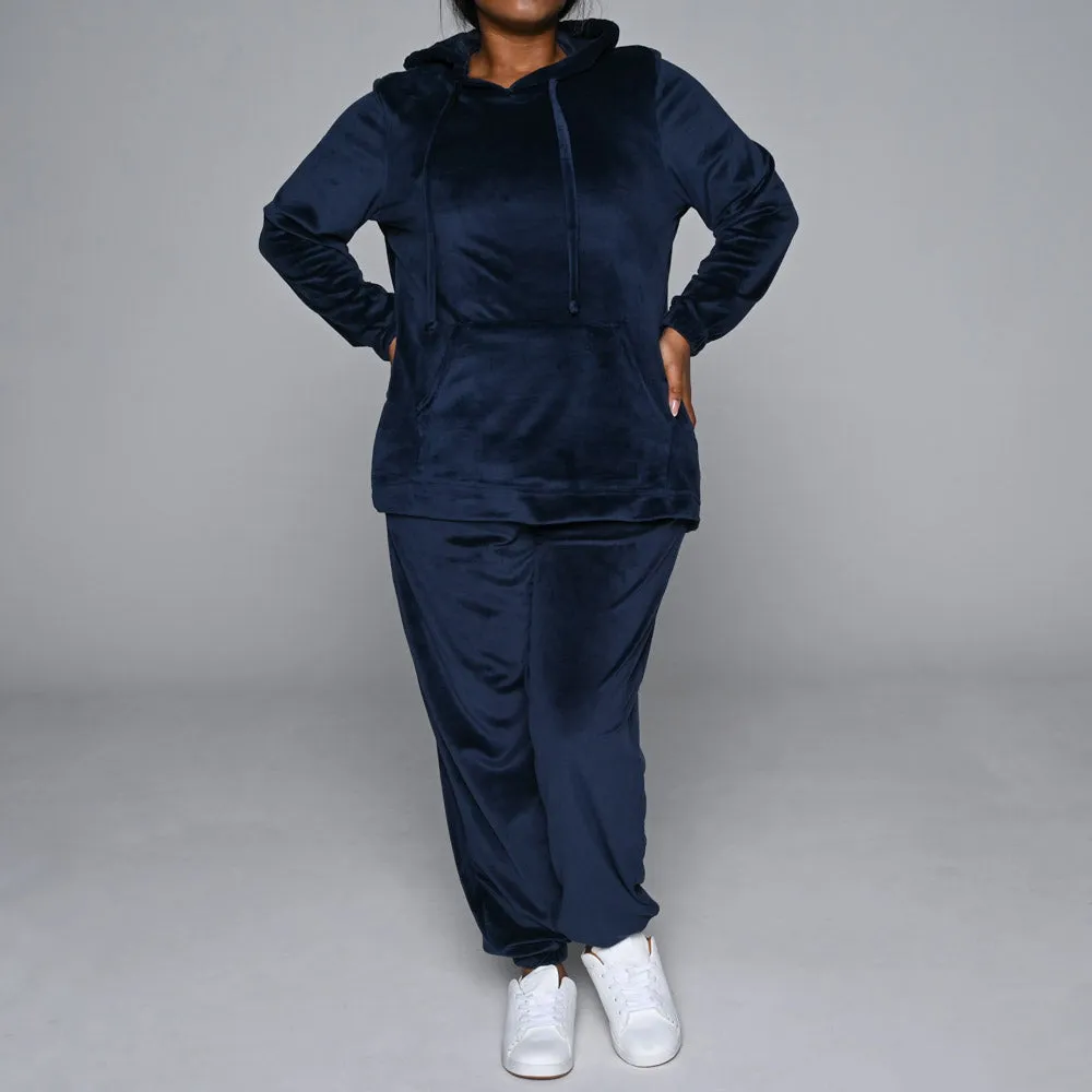 Navy Plus Size Velour Hooded Track Pants sold by Fashion World product image thumbnail 2