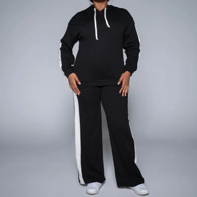 Black Striped Hooded Top sold by Fashion World