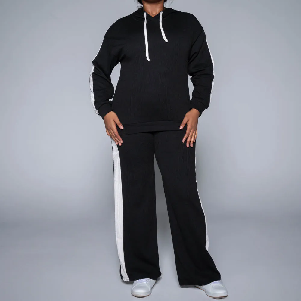 Black Striped Hooded Top sold by Fashion World