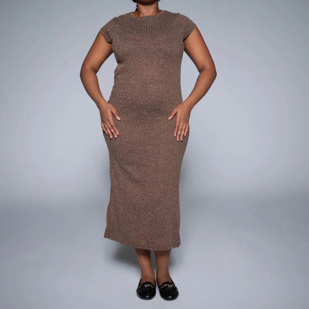 Brown Short Sleeve Rib Dress sold by Fashion World product image thumbnail 4
