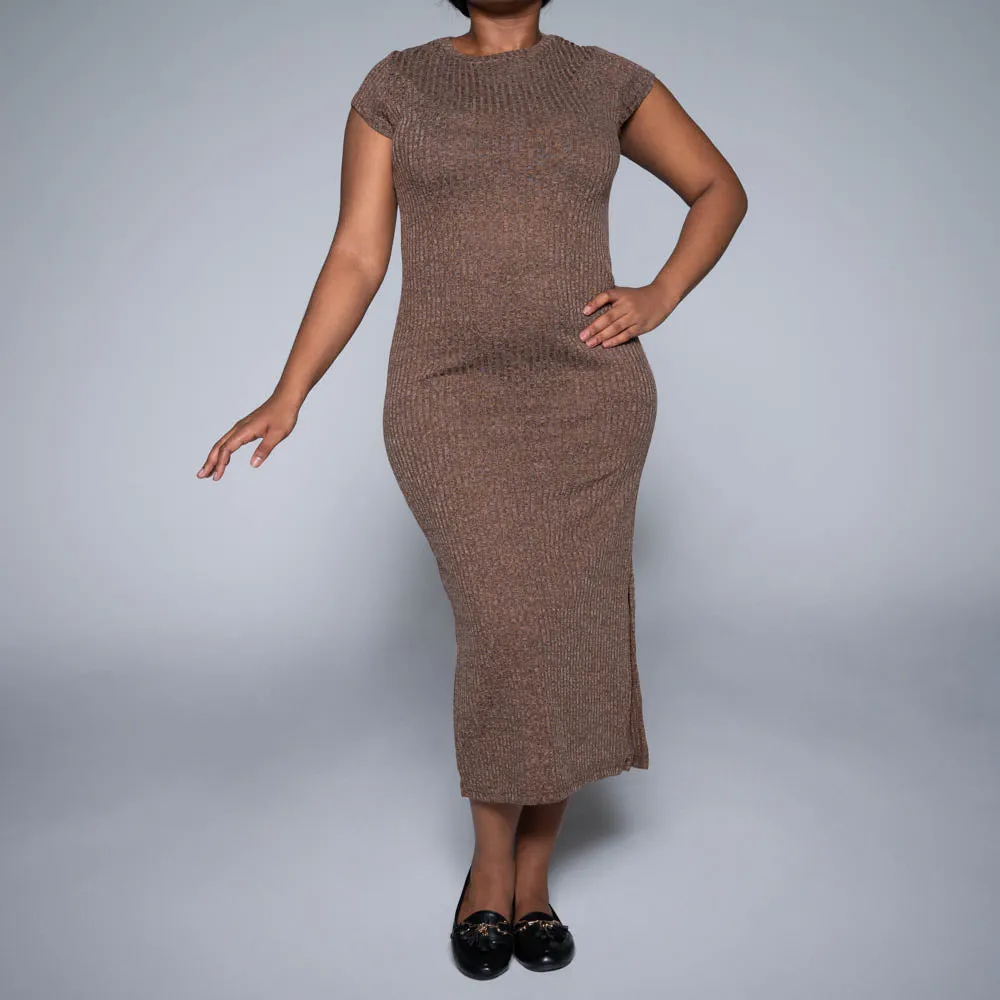 Brown Short Sleeve Rib Dress sold by Fashion World product image thumbnail 5