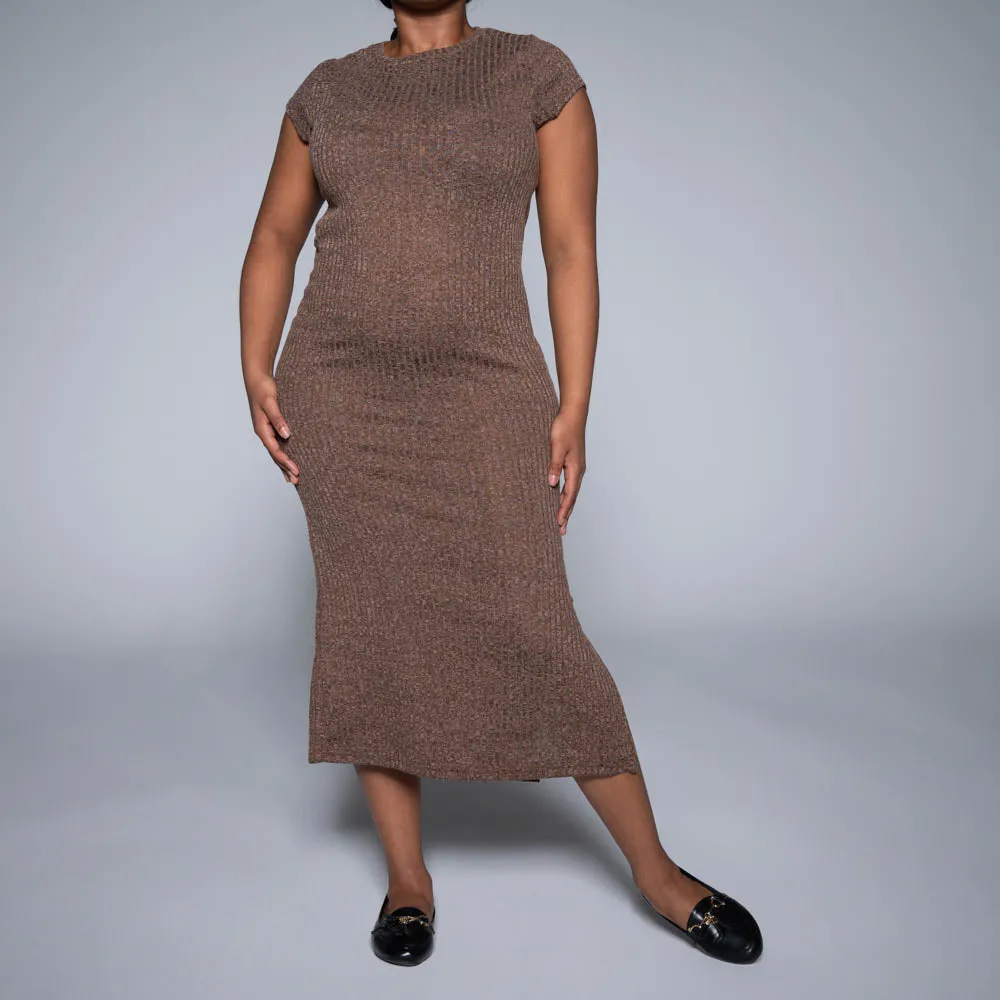 Brown Short Sleeve Rib Dress sold by Fashion World product image thumbnail 3