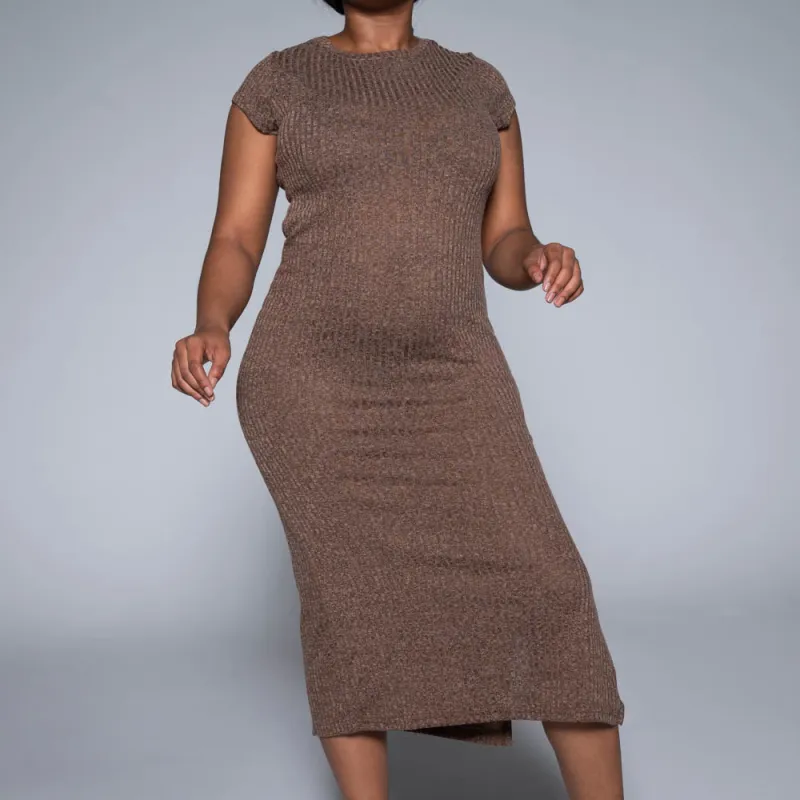 Brown Short Sleeve Rib Dress sold by Fashion World