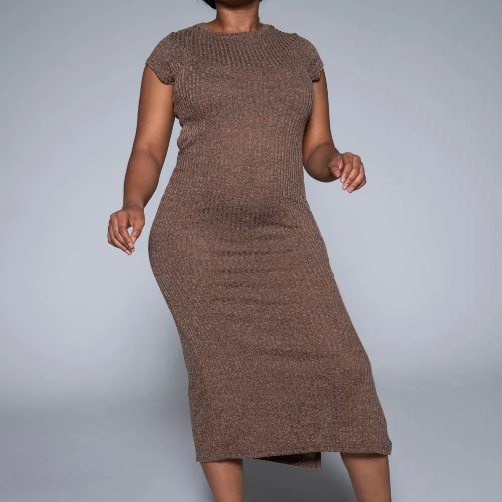 Brown Short Sleeve Rib Dress sold by Fashion World