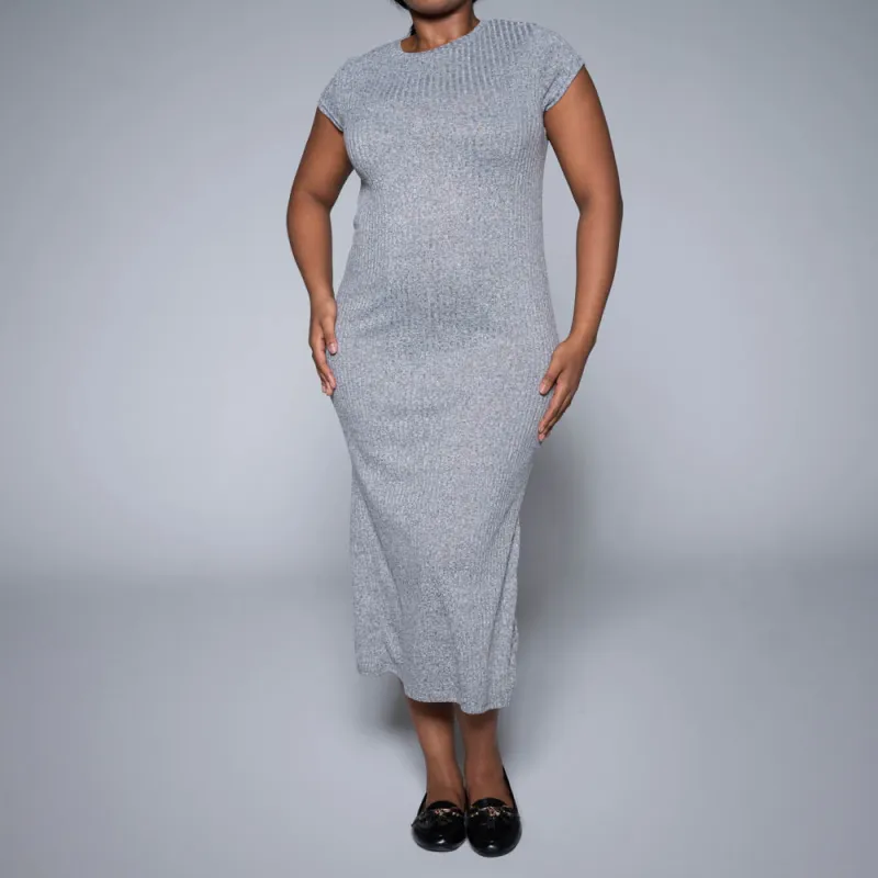 Grey Short Sleeve Rib Dress sold by Fashion World