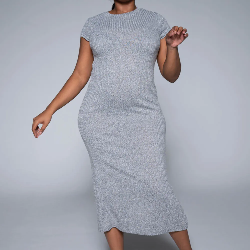 Grey Short Sleeve Rib Dress sold by Fashion World product image thumbnail 4