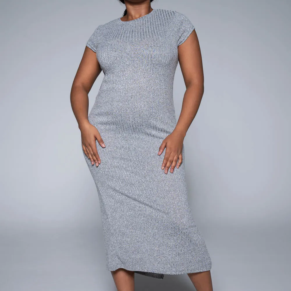 Grey Short Sleeve Rib Dress sold by Fashion World product image thumbnail 3