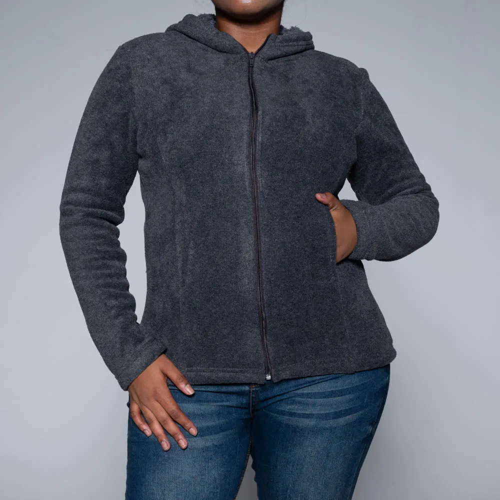 Charcoal Fluffy Fleece Hooded Jacket sold by Fashion World product image thumbnail 5