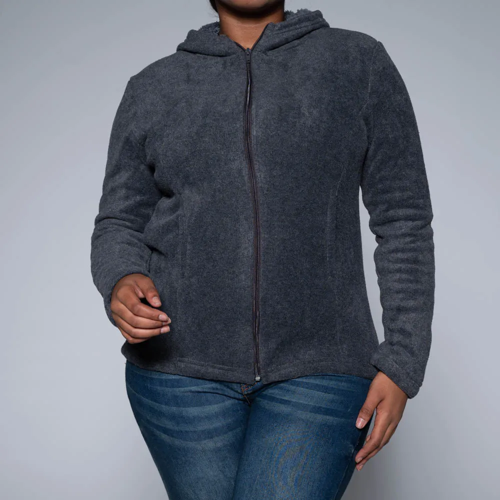Charcoal Fluffy Fleece Hooded Jacket sold by Fashion World product image thumbnail 3