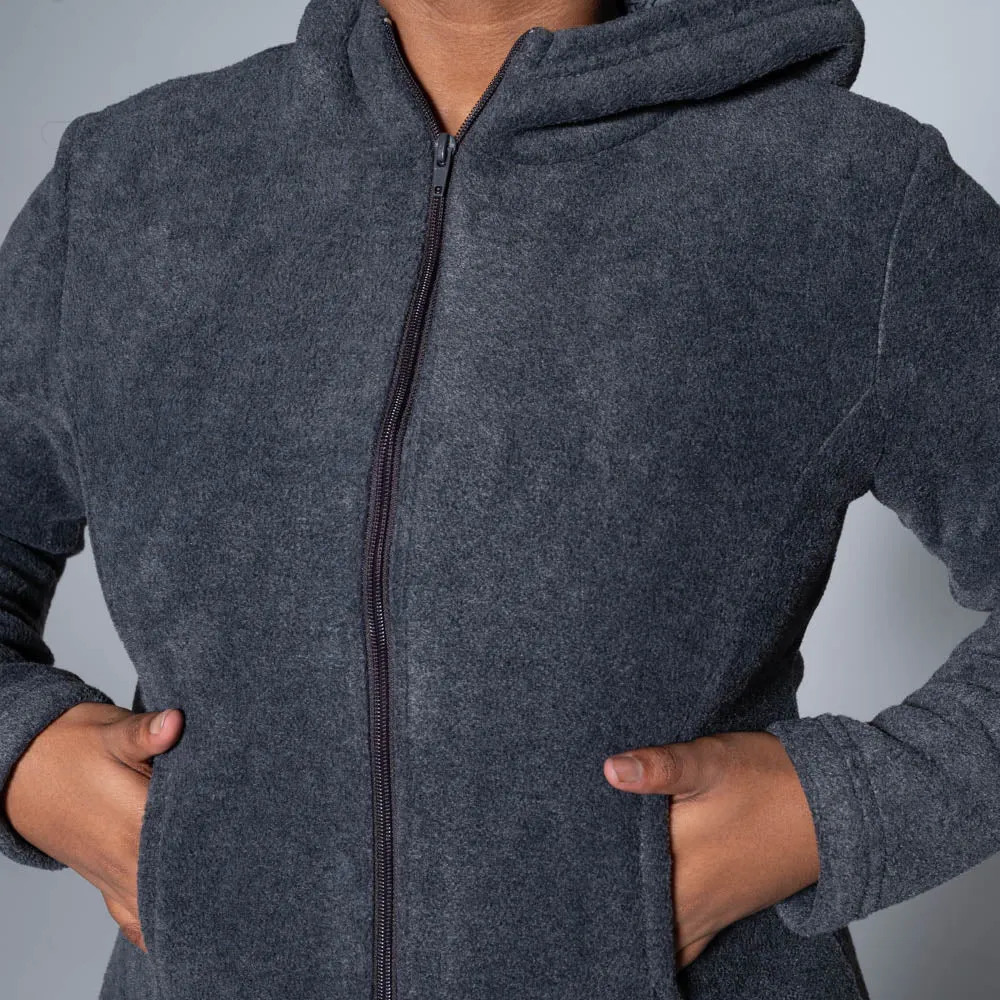 Charcoal Fluffy Fleece Hooded Jacket sold by Fashion World product image thumbnail 2