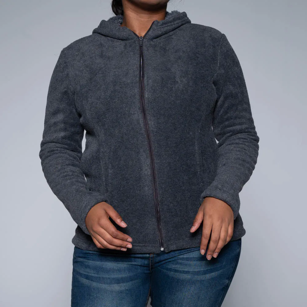 Charcoal Fluffy Fleece Hooded Jacket sold by Fashion World