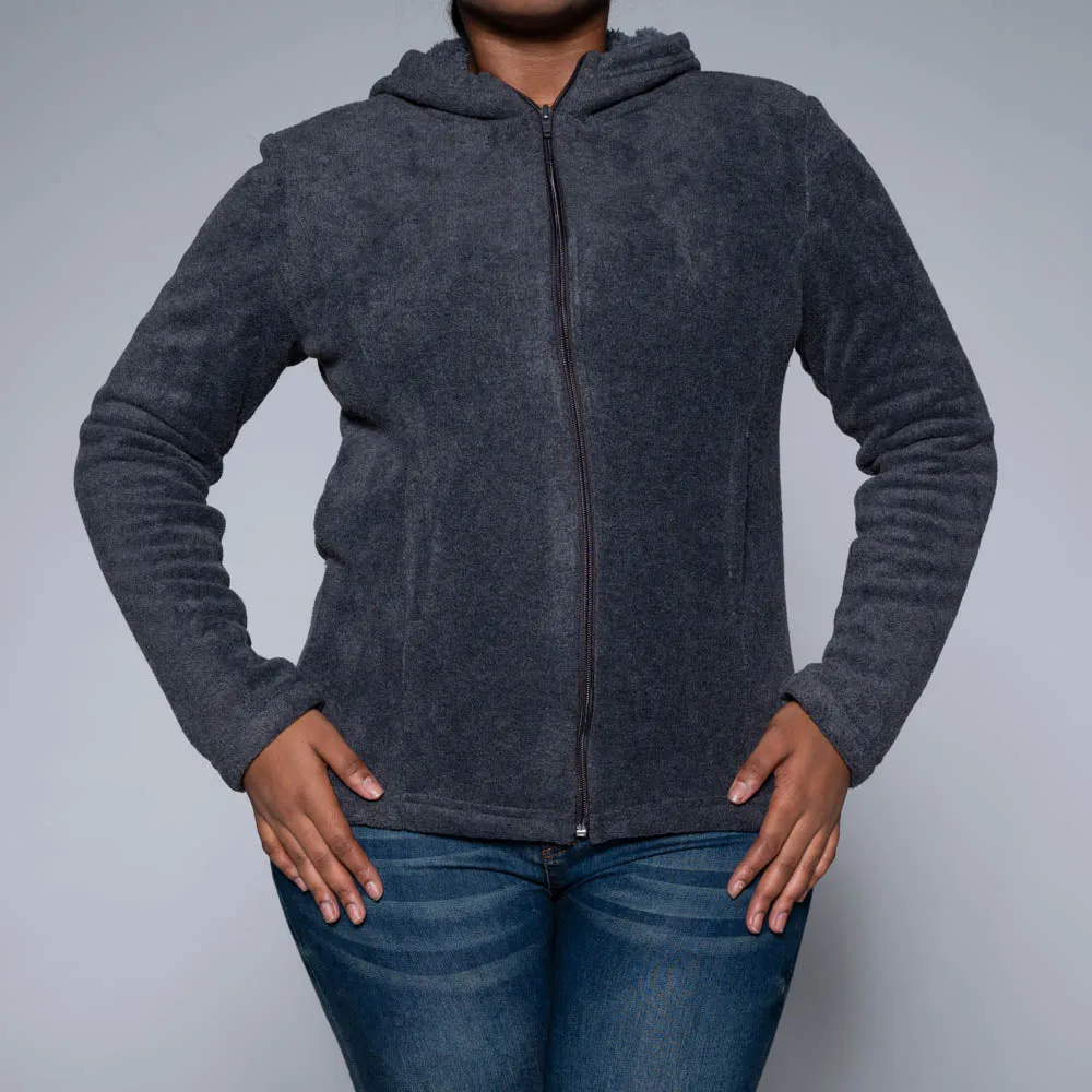 Charcoal Fluffy Fleece Hooded Jacket sold by Fashion World product image thumbnail 4