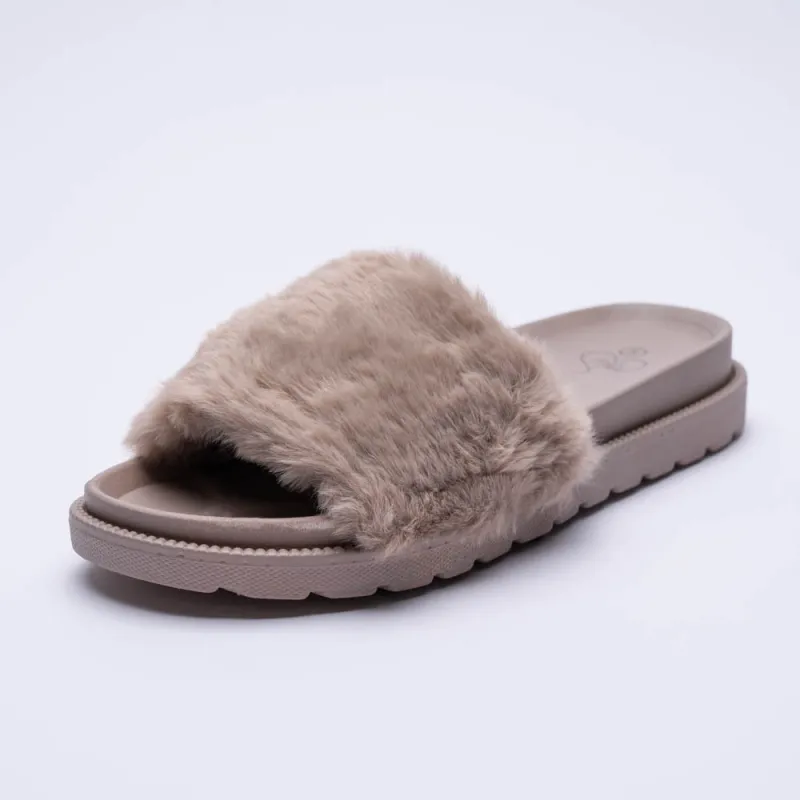 Beige Chunky Fur Slider sold by Fashion World