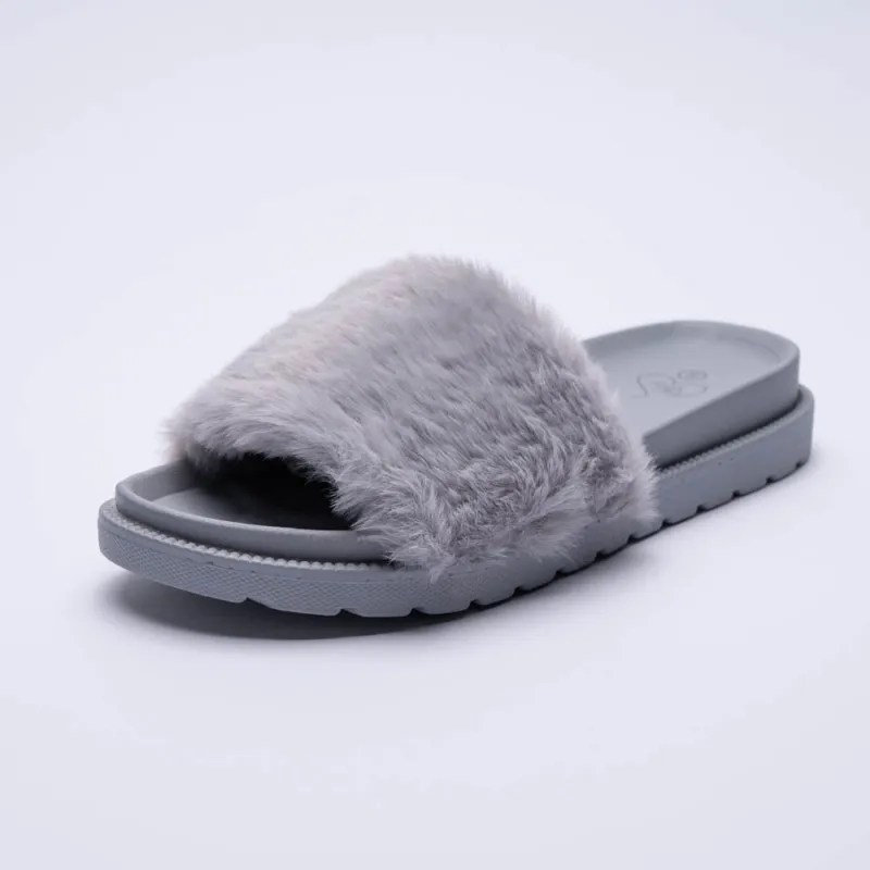 Grey Chunky Fur Slider sold by Fashion World