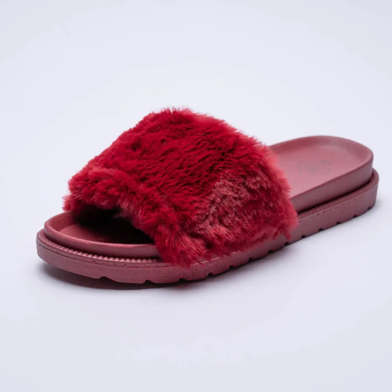 Red Chunky Fur Slider sold by Fashion World