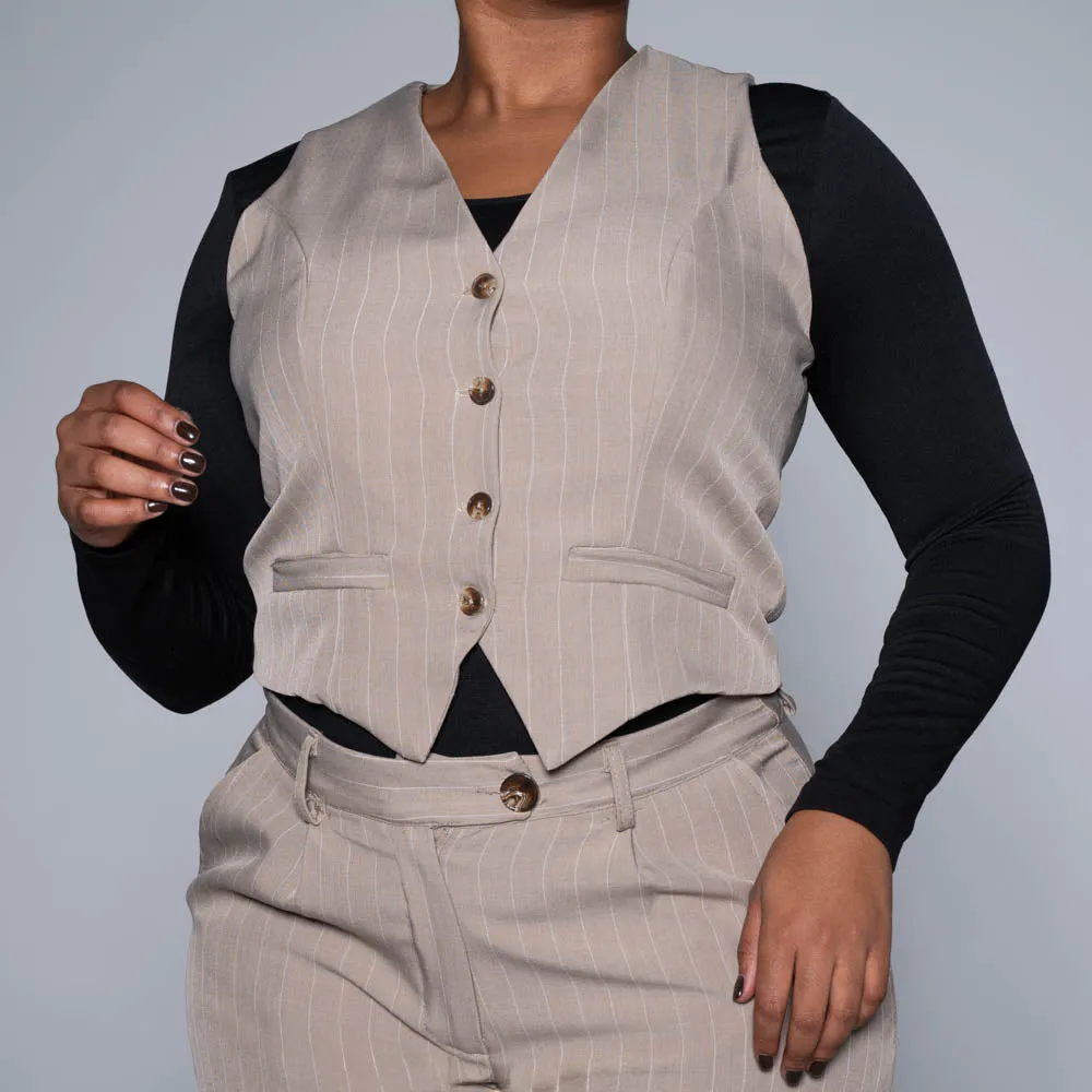 Stone Stripe Suit Waistcoat sold by Fashion World product image thumbnail 4