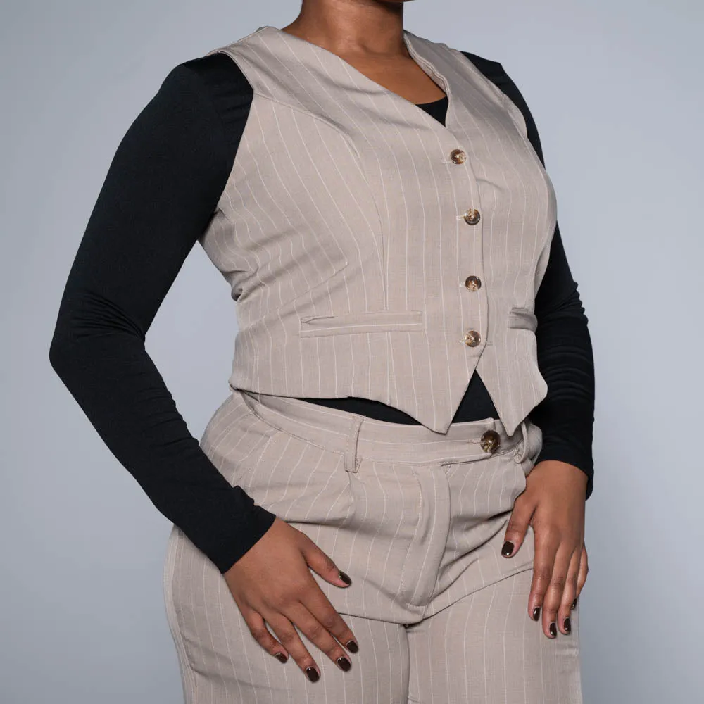 Stone Stripe Suit Waistcoat sold by Fashion World product image thumbnail 3