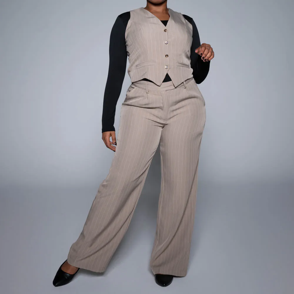 Stone Stripe Suit Waistcoat sold by Fashion World product image thumbnail 2