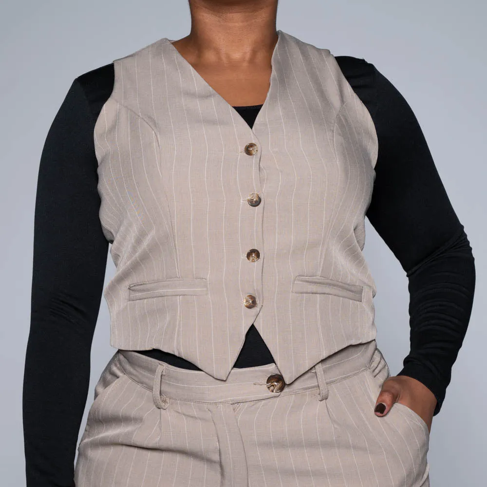 Stone Stripe Suit Waistcoat sold by Fashion World product image thumbnail 5