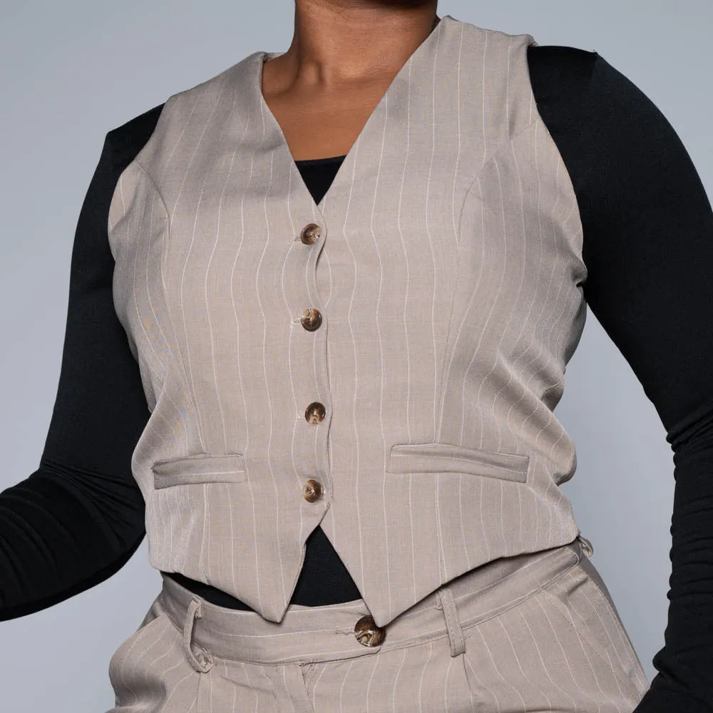 Stone Stripe Suit Waistcoat sold by Fashion World