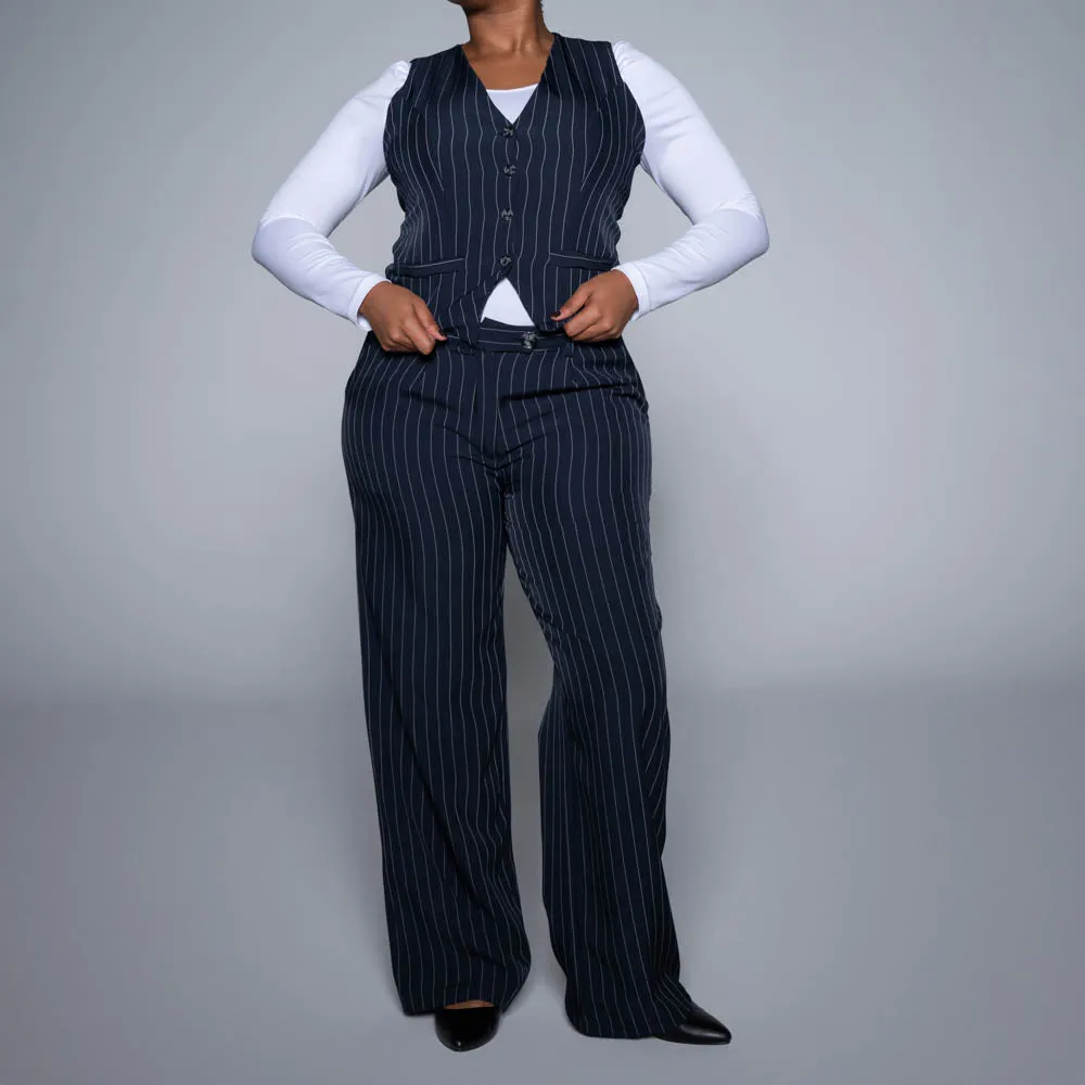 Navy Stripe Suit Waistcoat sold by Fashion World