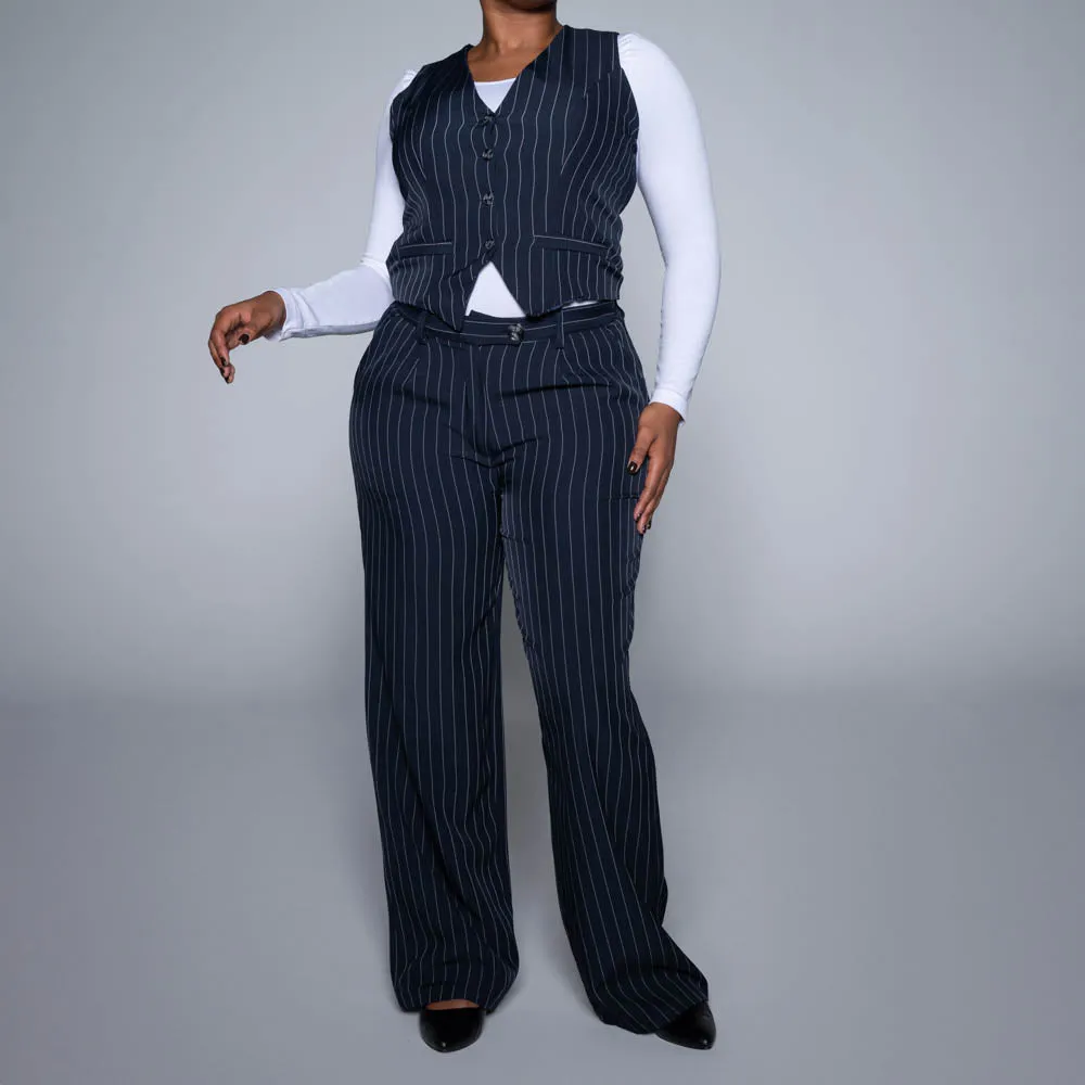 Navy Stripe Suit Waistcoat sold by Fashion World product image thumbnail 3