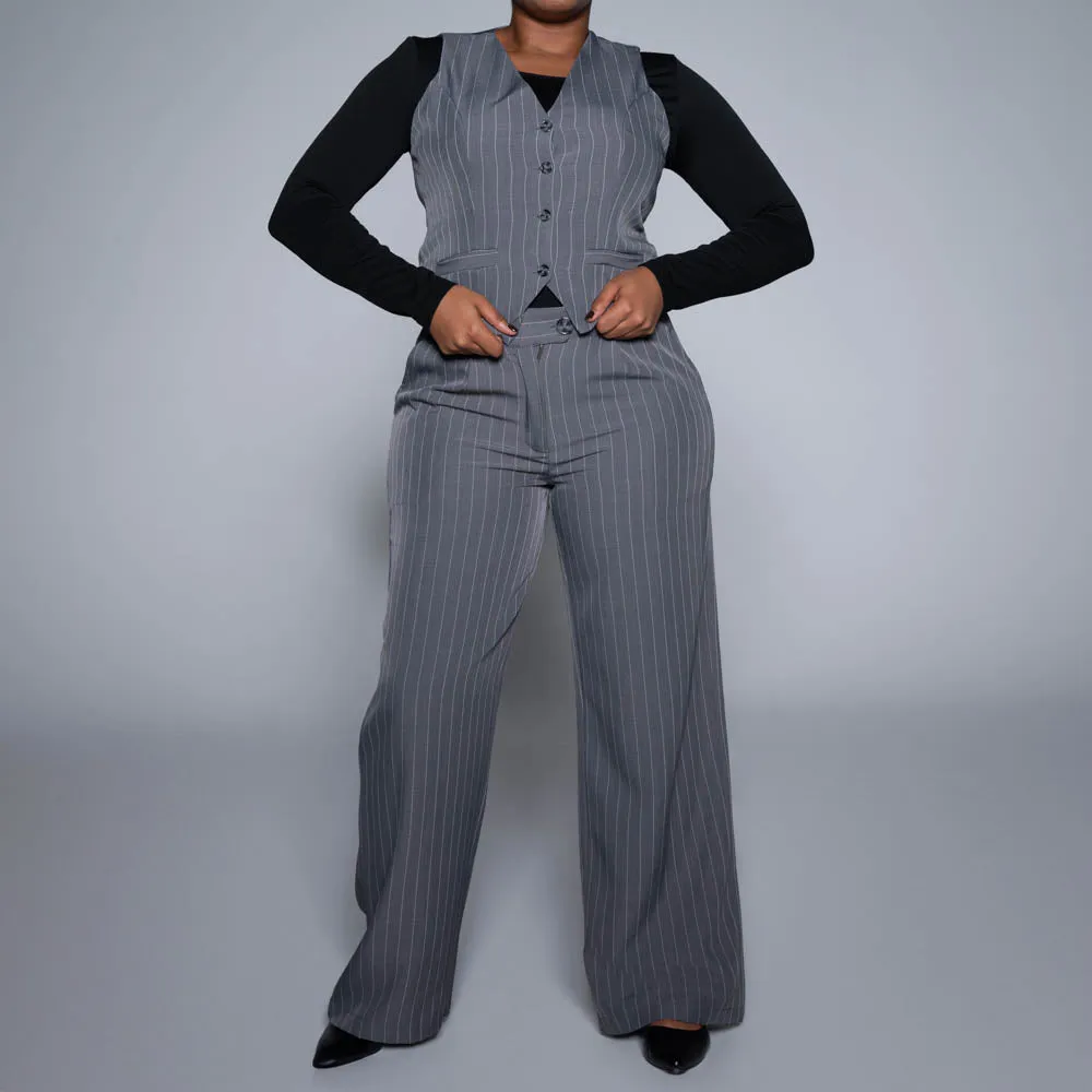 Grey Stripe Suit Waistcoat sold by Fashion World product image thumbnail 4
