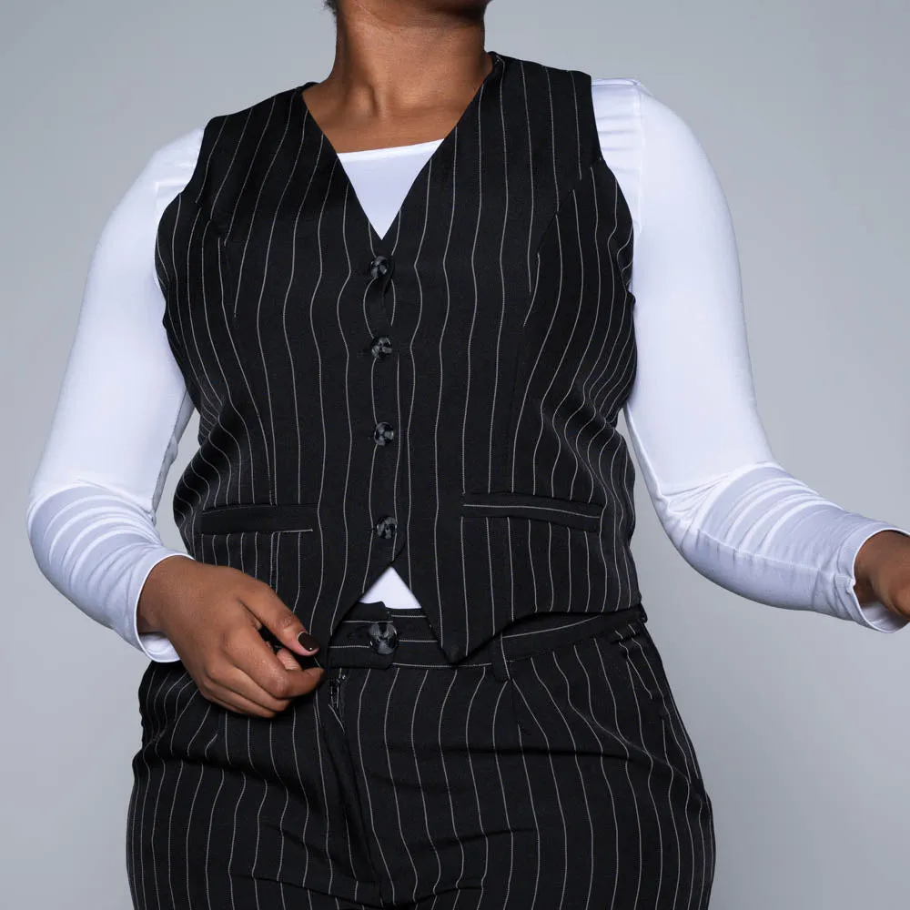 Black Stripe Suit Waistcoat sold by Fashion World product image thumbnail 3