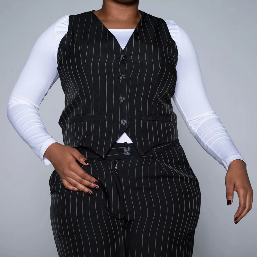 Black Stripe Suit Waistcoat sold by Fashion World product image thumbnail 4