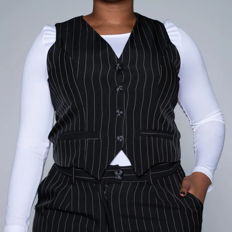Black Stripe Suit Waistcoat sold by Fashion World