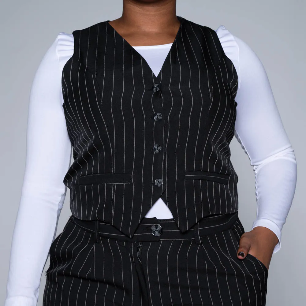 Black Stripe Suit Waistcoat sold by Fashion World