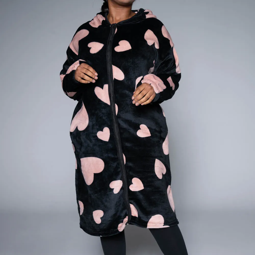 Coral velour zipper gown sold by Fashion World