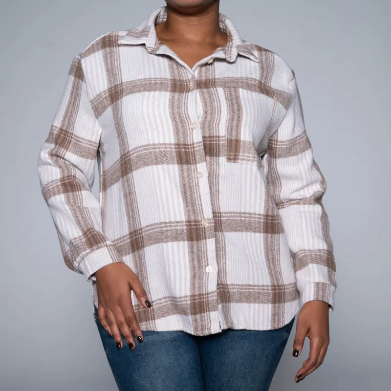 Stone Brush Cotton Check Print Shacket sold by Fashion World