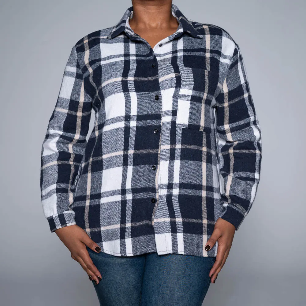 Navy Brush Cotton Check Print Shacket sold by Fashion World product image thumbnail 5