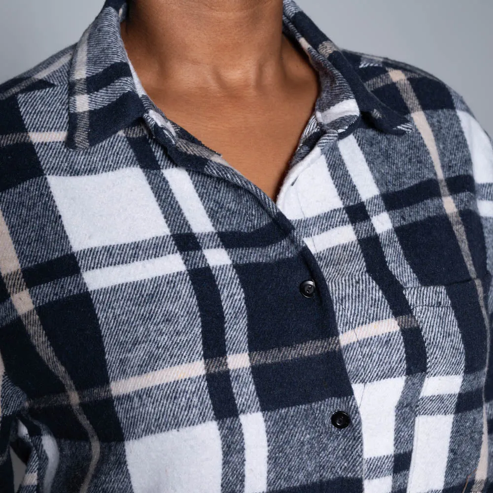 Navy Brush Cotton Check Print Shacket sold by Fashion World product image thumbnail 2