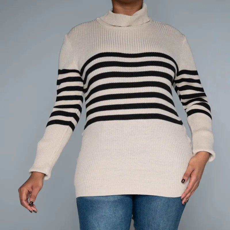 Stone Stripe  Poloneck Jumper sold by Fashion World
