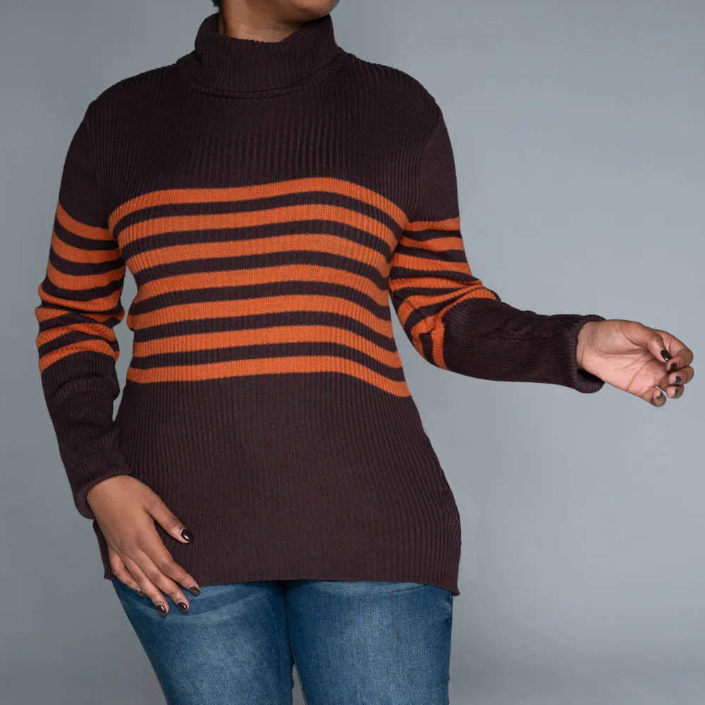 Chocolate Stripe Poloneck Jumper sold by Fashion World product image thumbnail 4