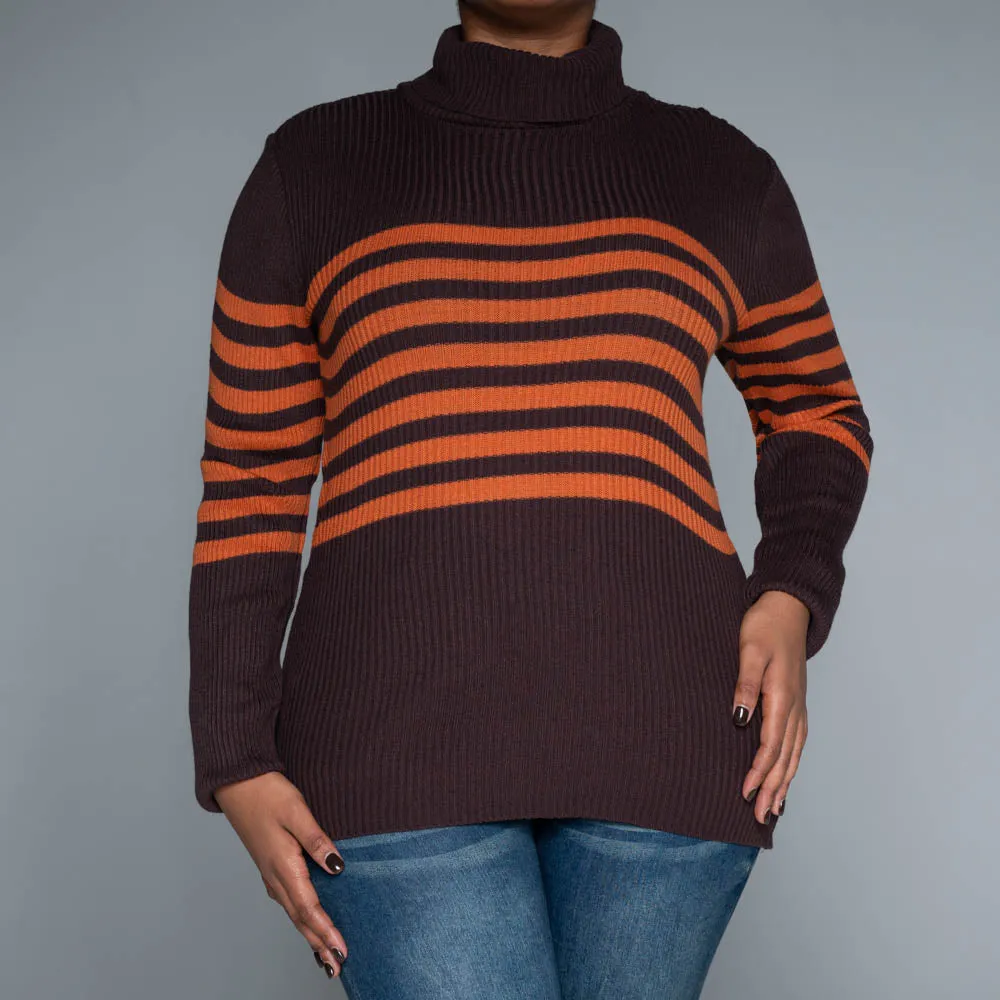 Chocolate Stripe Poloneck Jumper sold by Fashion World product image thumbnail 5