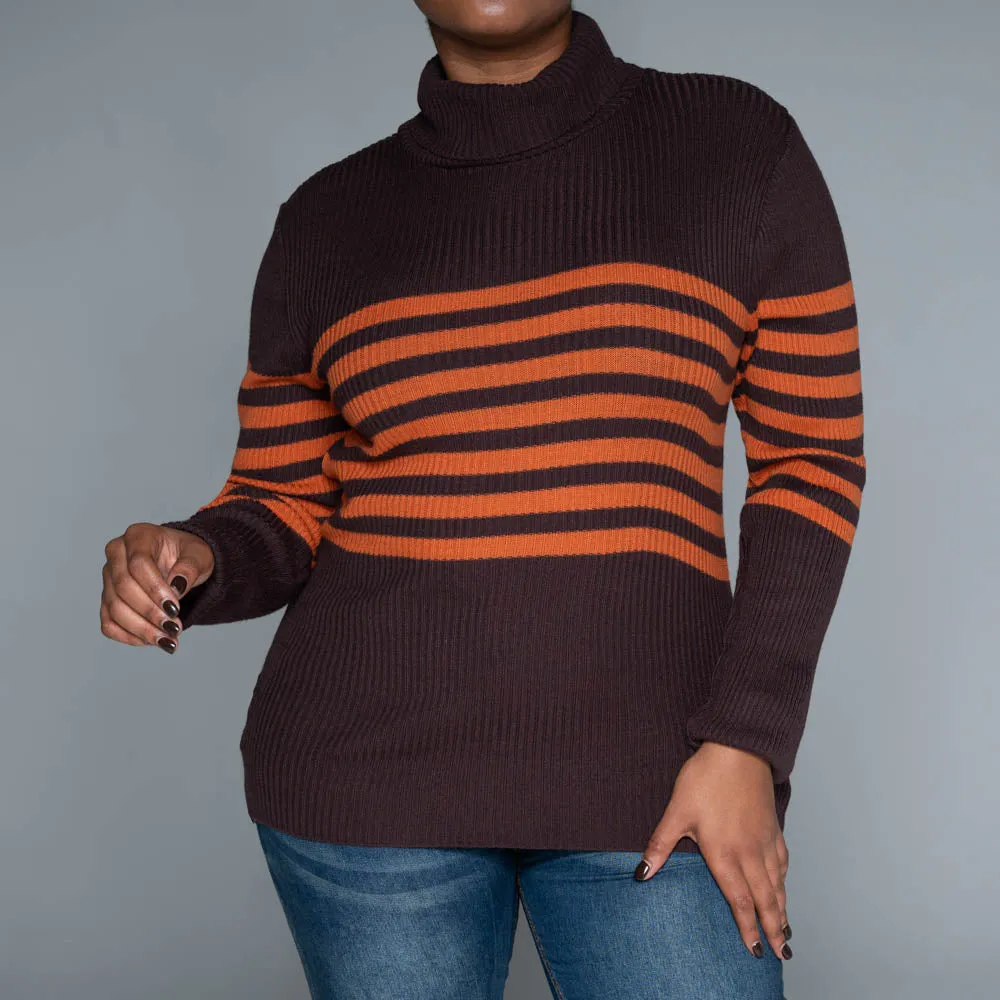 Chocolate Stripe Poloneck Jumper sold by Fashion World product image thumbnail 3