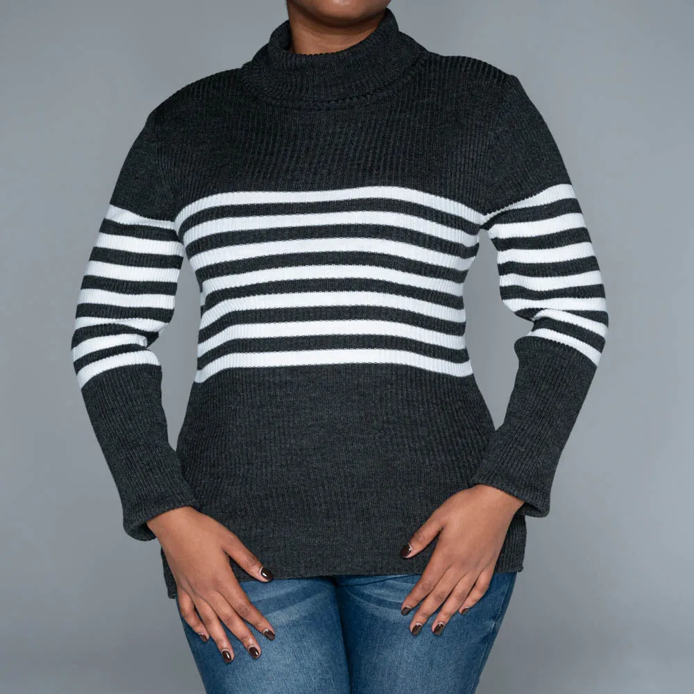 Charcoal Stripe Poloneck Jumper sold by Fashion World