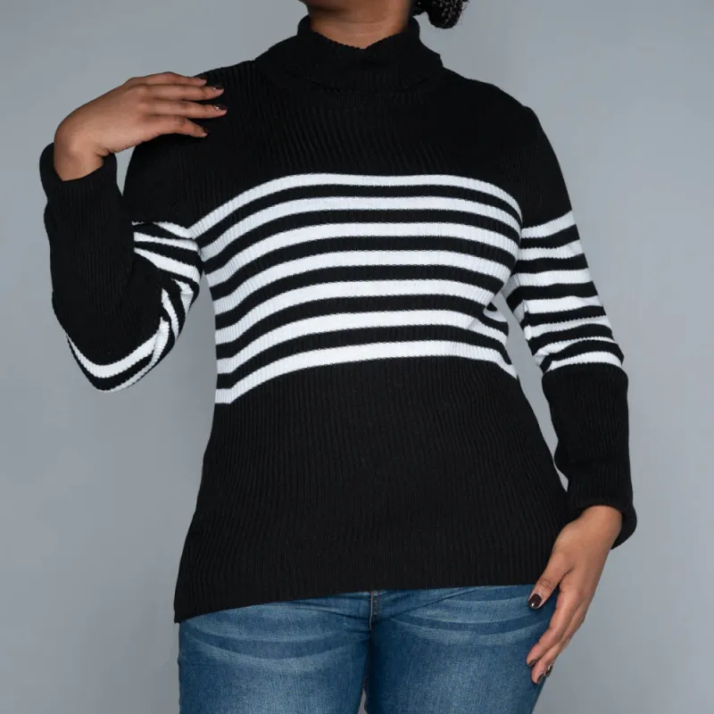 Black Stripe  Poloneck Jumper sold by Fashion World