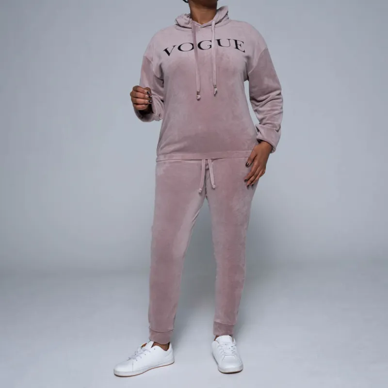 Mauve Velour Track Pants sold by Fashion World