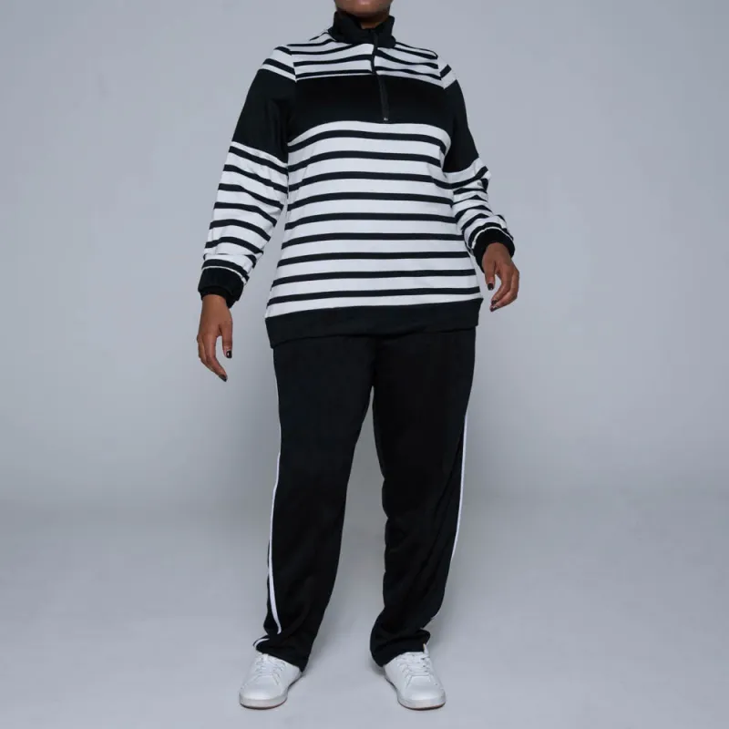 Plus Size Black Striped Track Top sold by Fashion World