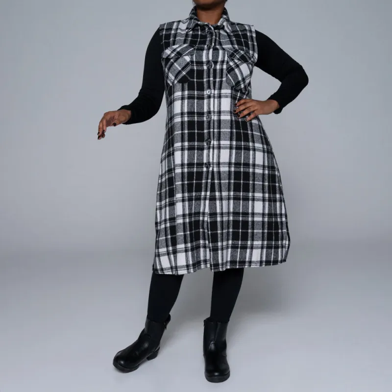 Sleeveless Cotton Brush Check Print Tunic sold by Fashion World