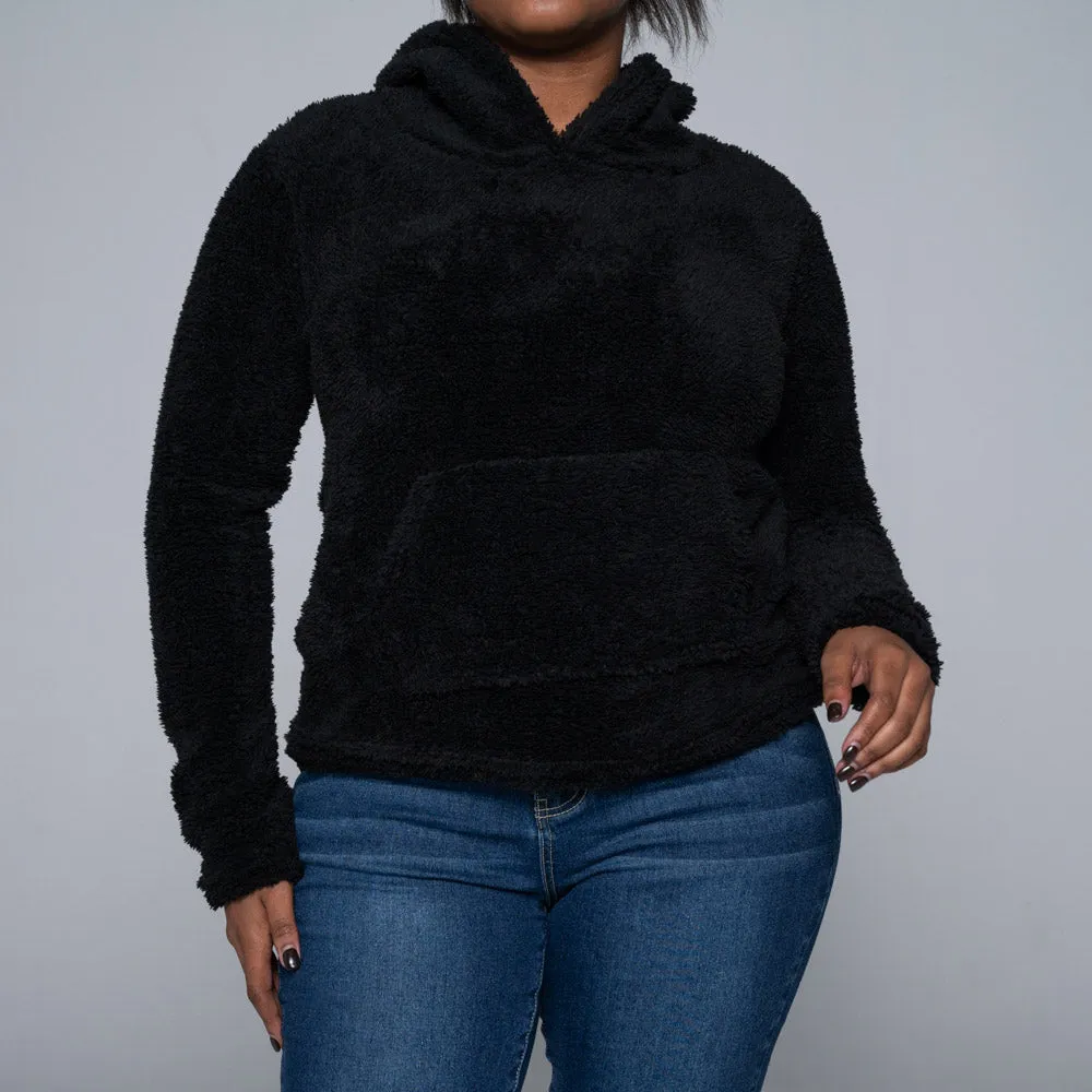 Black Fluffy Fleece Hoodie sold by Fashion World product image thumbnail 4