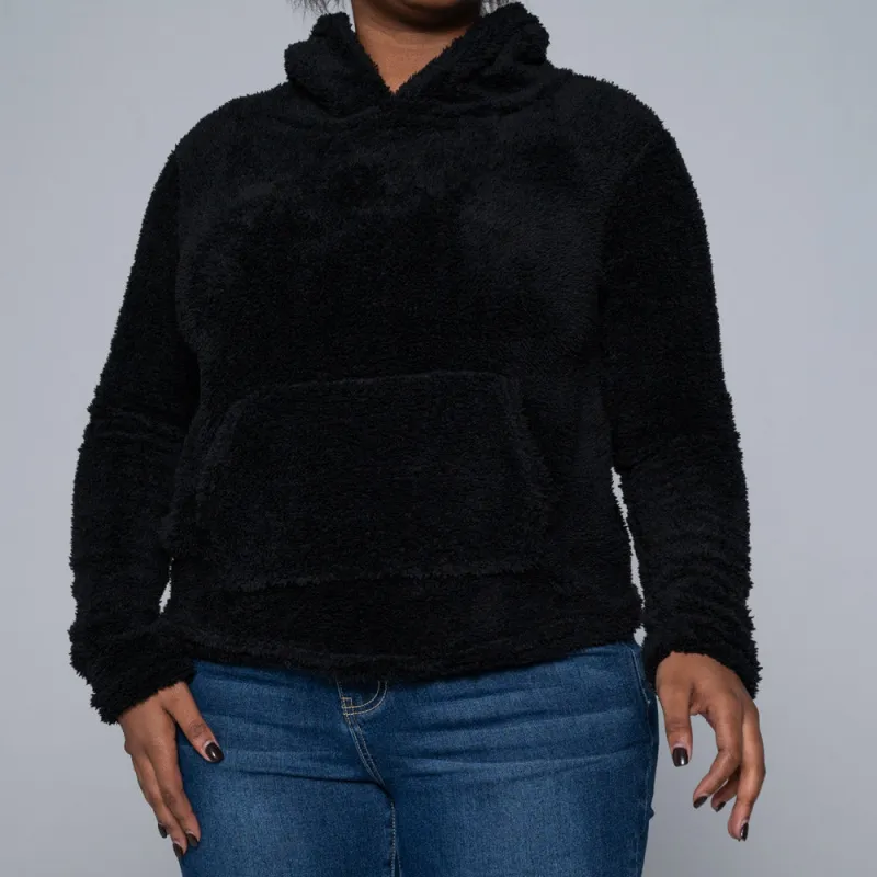 Black Fluffy Fleece Hoodie sold by Fashion World