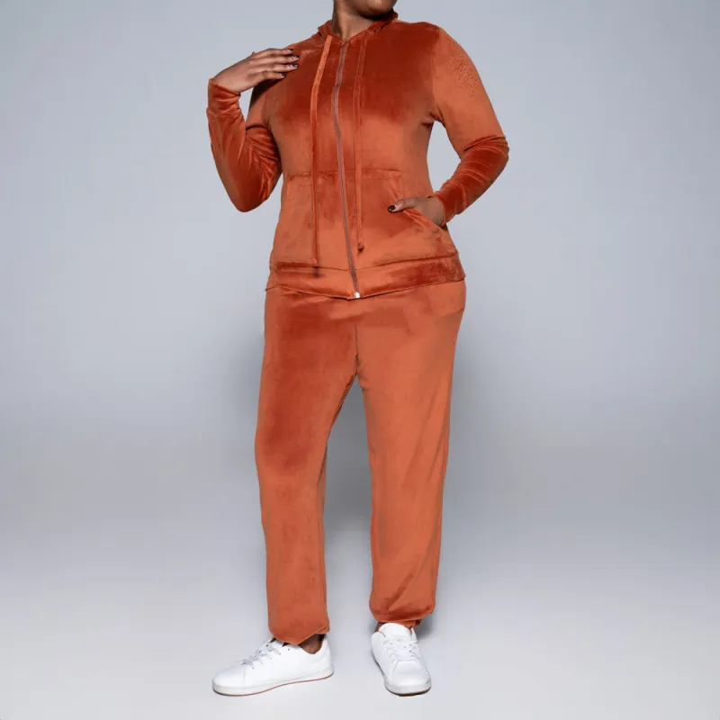 Plus Size  Rust  Velour Track Pants sold by Fashion World
