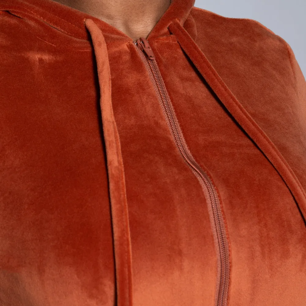 Plus Size Rust Velour Hooded Track Top sold by Fashion World product image thumbnail 3