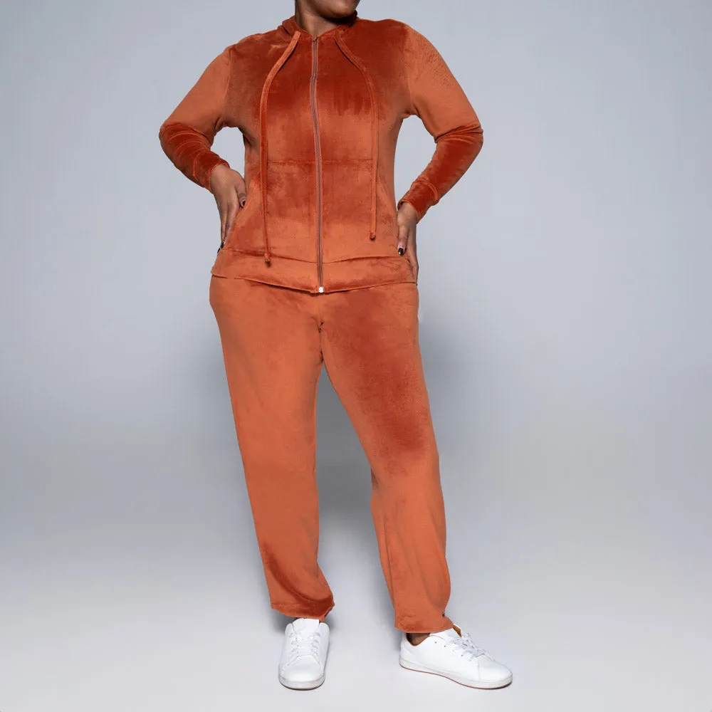 Plus Size Rust Velour Hooded Track Top sold by Fashion World product image thumbnail 4